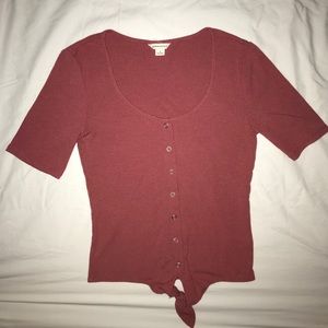 Red mid sleeve button shirt